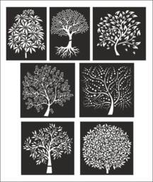 7 Tree Stencil, Wall Decal, Patterns, Laser, Cnc Router, Stencil Templates, Room Decor - Dxf, Svg, Jpg, Cdr, Eps Vector Instant Download - thumbnail 3