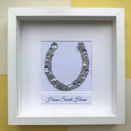 Lucky Horseshoe Framed Button Art, Personalised Housewarming Gift Idea, Bless This House With Love & Luck, Silver Wall - thumbnail 2