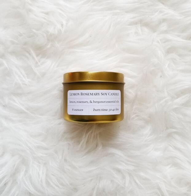 Lemon Rosemary Soy Candle, Vegan Detox Travel Essential Oil Housewarming Gift, Aromatherapy Gift - image 1