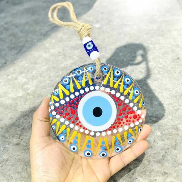 Hand Painted Evil Eye Wall Hanging, Turkish Home Decor, Good Luck Charm - image 1