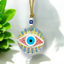 Hand Painted Evil Eye Wall Hanging, Turkish Home Decor, Good Luck Charm - thumbnail 3