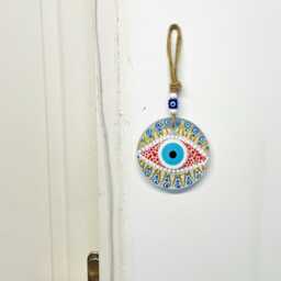 Hand Painted Evil Eye Wall Hanging, Turkish Home Decor, Good Luck Charm - thumbnail 2