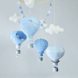 Baby Blue Hot Air Balloon Mobile, Clouds Nursery Decor - thumbnail 2