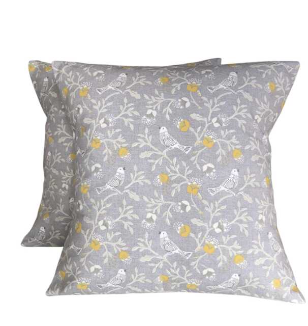 "2 X Fryetts Birdsong Grey Gold Cushion Covers 16"" 18"" 20"" 22" - image 1