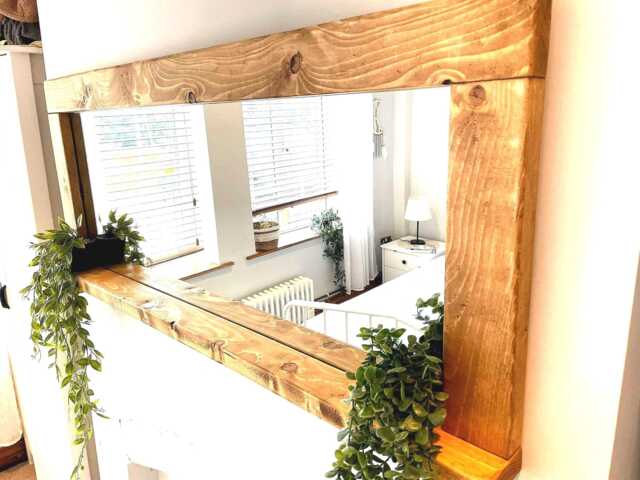 Rustic Solid Wooden Mirrror With A Feature Shelf Perfect For Bathroom Available in Many Wax Shades & Sizes To Suit Any Room - image 1