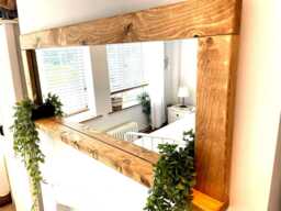 Handmade Rustic Wooden Mirror With Shelf - English Oak Wax Finish Home D??cor - thumbnail 1