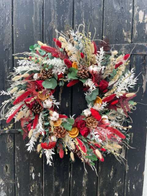 Dried Flower Christmas Wreath, Luxury Winter Design. A Dried Floral Festive Door Wreath, Decoration To Keep Or Gift. Not A Kit - image 1