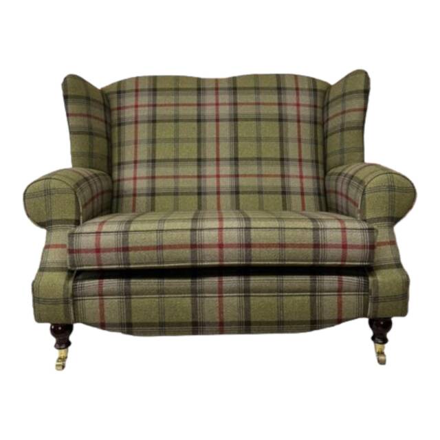 Wing Back Queen Anne Cottage 2 Seat Sofa -Balmoral Hunter Tartan Fabric - image 1