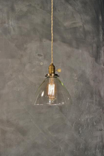 Vintage Industrial Hanging Light With Glass Cone Shade - Machine Age Minimalist Bare Bulb Pendant Lamp - image 1
