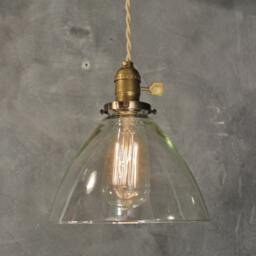 Vintage Industrial Hanging Light With Glass Cone Shade - Machine Age Minimalist Bare Bulb Pendant Lamp - thumbnail 2