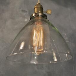 Vintage Industrial Hanging Light With Glass Cone Shade - Machine Age Minimalist Bare Bulb Pendant Lamp - thumbnail 3