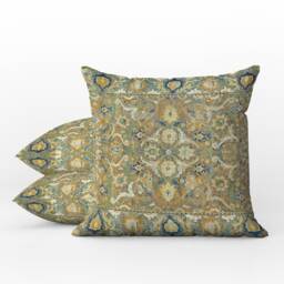 Weatherproof Outdoor Pillows - Showerproof Garden Cushions Polonaise Oriental Turkish Sage Green Gold Decorative Waterproof - thumbnail 1