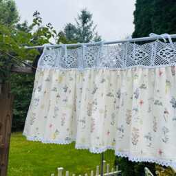 Custom Farmhouse Curtain - Plant Print Window Valance Cafe Curtains Crochet & Lace Trim 19 - thumbnail 2
