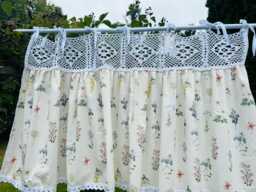 Custom Farmhouse Curtain - Plant Print Window Valance Cafe Curtains Crochet & Lace Trim 19 - thumbnail 1