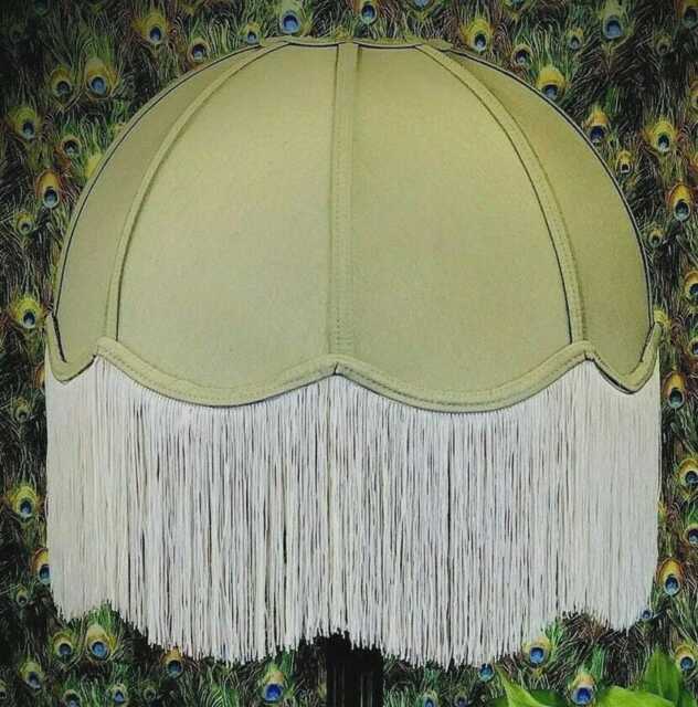 Handmade Cream & Sage Green Dome Lampshade With Fringe - image 1