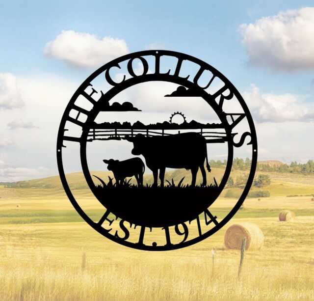 Personalized Cow Metal Sign, Custom Farm Name Sign, Cow Farmhouse Decor, Cattle Ranch Sign, Farmer Gift, Farm Hanging Wall Art - image 1