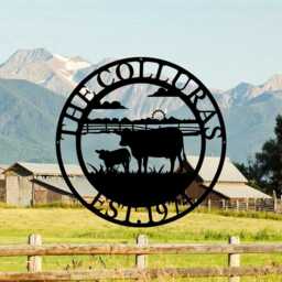 Personalized Cow Metal Sign, Custom Farm Name Sign, Cow Farmhouse Decor, Cattle Ranch Sign, Farmer Gift, Farm Hanging Wall Art - thumbnail 2