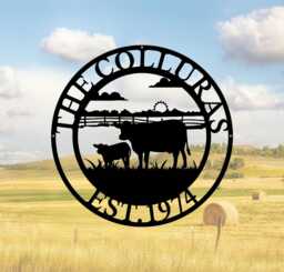 Personalized Cow Metal Sign, Custom Farm Name Sign, Cow Farmhouse Decor, Cattle Ranch Sign, Farmer Gift, Farm Hanging Wall Art - thumbnail 1