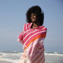 Personalized Striped Beach Towel, 100% Recycled Turkish Towel - 40x70