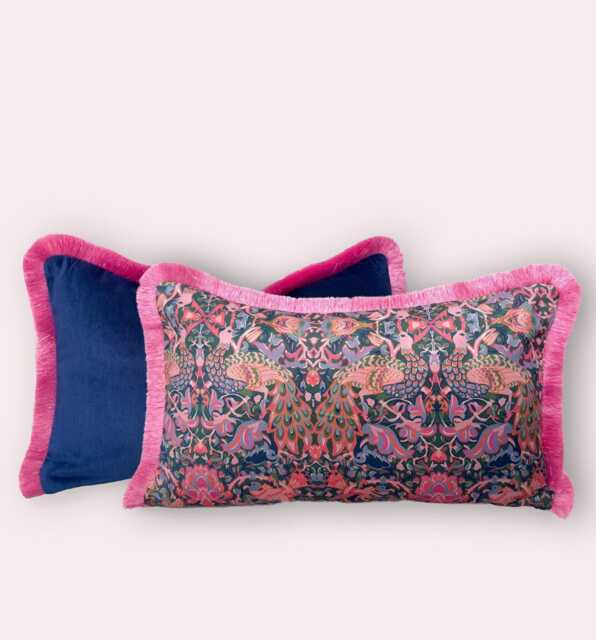 William Morris Fringed Cushion Cover Mid Century Pillow Pink Fringe Lumbar - Any Custom Size - image 1