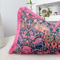 William Morris Fringed Cushion Cover Mid Century Pillow Pink Fringe Lumbar - Any Custom Size - thumbnail 4