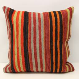 Handmade Kilim Pillow Cover 20x20, Turkish Wool Cushion - thumbnail 1