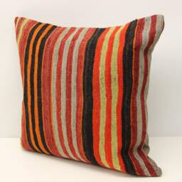 Handmade Kilim Pillow Cover 20x20, Turkish Wool Cushion - thumbnail 3
