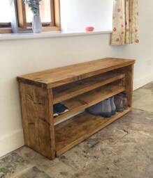 Rustic Solid Pine Shoe Rack Extra Deep Entryway Storage - thumbnail 1