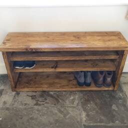 Rustic Solid Pine Shoe Rack Extra Deep Entryway Storage - thumbnail 2