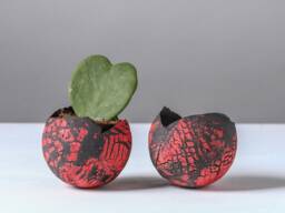 Two Handmade Rustic Pottery Indoor Platers, Set Of 2 Small Red & Black Ceramic Succulent Planters, Succulents Lovers Gift - thumbnail 1