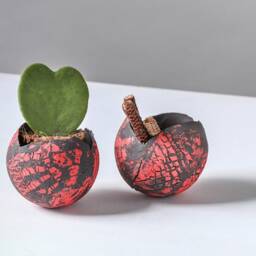 Two Handmade Rustic Pottery Indoor Platers, Set Of 2 Small Red & Black Ceramic Succulent Planters, Succulents Lovers Gift - thumbnail 2