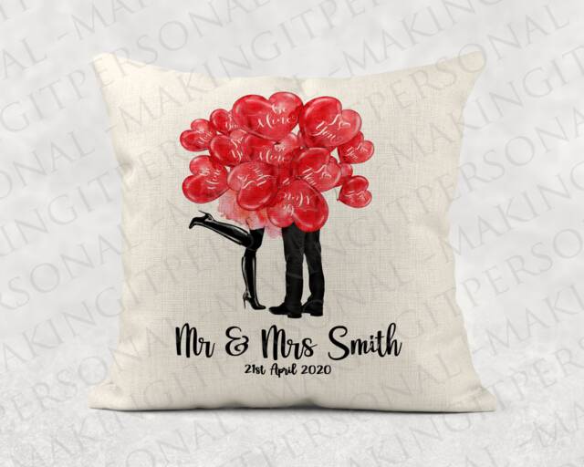 Personalised Valentines Day Mr & Mrs Cushion, Boyfriend/Girlfriend Linen Style Pillow Cover Keepsake Husband/Wife/Heart/Love/Valentines Gift - image 1
