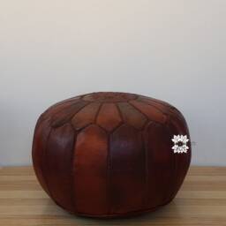 Pair X 2 Premium Handmade Moroccan Leather Pouf Ottoman Brown/Brown, 21 - thumbnail 2