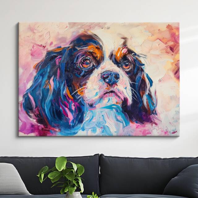 King Charles Spaniel Abstract Oil Painting Framed Print & Canvas Large Sizes Luxury Wall Art Poster Pet Home Decor Interior Dog Gift - image 1