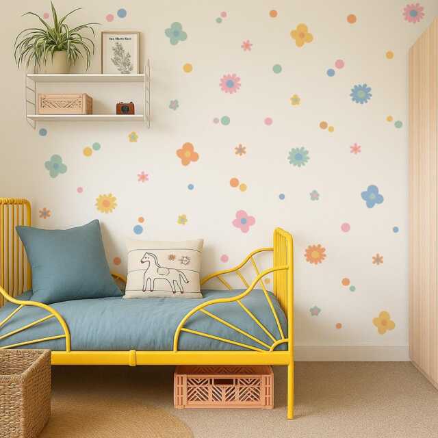 Funky Flower Wall Stickers - Floral Kids Mural Pastel Nursery PVC Free, No Odour Peel & Stick Fabric Decal - image 1
