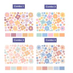 Funky Flower Wall Stickers - Floral Kids Mural Pastel Nursery PVC Free, No Odour Peel & Stick Fabric Decal - thumbnail 4