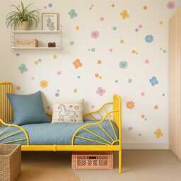 Funky Flower Wall Stickers - Floral Kids Mural Pastel Nursery PVC Free, No Odour Peel & Stick Fabric Decal - thumbnail 1