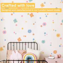 Funky Flower Wall Stickers - Floral Kids Mural Pastel Nursery PVC Free, No Odour Peel & Stick Fabric Decal - thumbnail 2