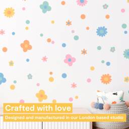 Funky Flower Wall Stickers - Floral Kids Mural Pastel Nursery PVC Free, No Odour Peel & Stick Fabric Decal - thumbnail 3