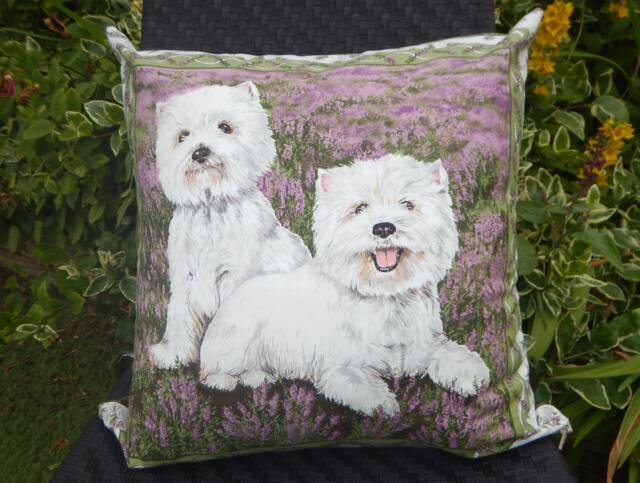 Westie Dog Cotton Cushion Floral Accent - image 1