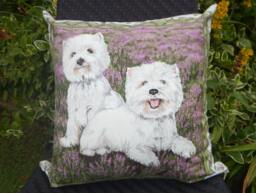 Westie Dog Cotton Cushion Floral Accent - thumbnail 1