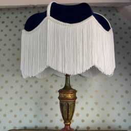 Navy Blue Velvet Lampshade With Ivory Fringe - Art Deco Tassel Light - thumbnail 4