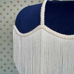 Navy Blue Velvet Lampshade With Ivory Fringe - Art Deco Tassel Light - thumbnail 3