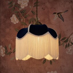 Navy Blue Velvet Lampshade With Ivory Fringe - Art Deco Tassel Light - thumbnail 2