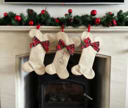 Personalised Christmas Pet Stocking - Eve Dog Cat Hessian Matching Family Stockings Stocking Tartan Red - thumbnail 1