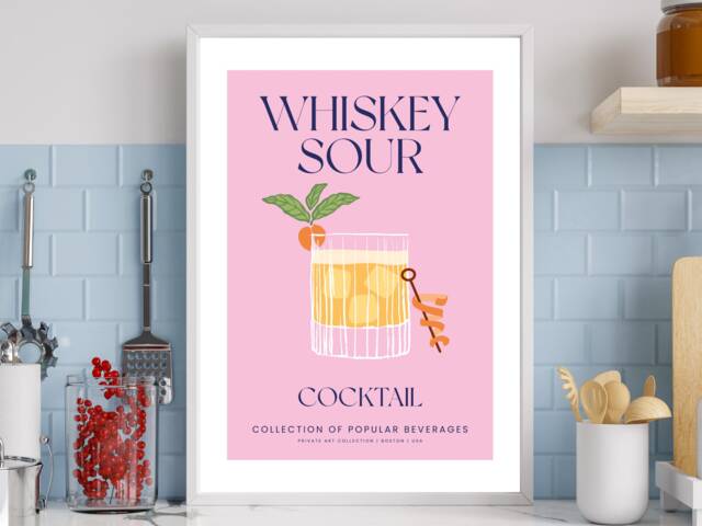 Whiskey Sour Cocktail Art Print Poster - Party Signature Drink Sign Trendy Wall Decor Minimalist Elegant Retro Gift A5 A4 A3 - image 1