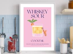 Whiskey Sour Cocktail Art Print Poster - Party Signature Drink Sign Trendy Wall Decor Minimalist Elegant Retro Gift A5 A4 A3 - thumbnail 1