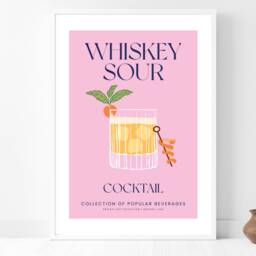 Whiskey Sour Cocktail Art Print Poster - Party Signature Drink Sign Trendy Wall Decor Minimalist Elegant Retro Gift A5 A4 A3 - thumbnail 3