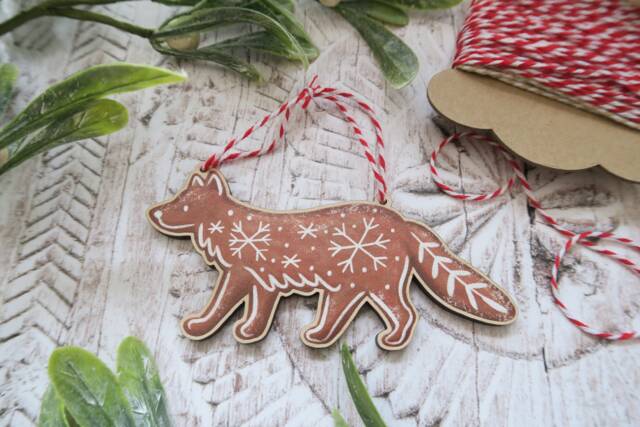 Gingerbread Fox Wooden Decoration/Christmas Tree Ornament Winter Gift Holiday Stocking Filler - image 1