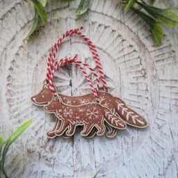 Gingerbread Fox Wooden Decoration/Christmas Tree Ornament Winter Gift Holiday Stocking Filler - thumbnail 3